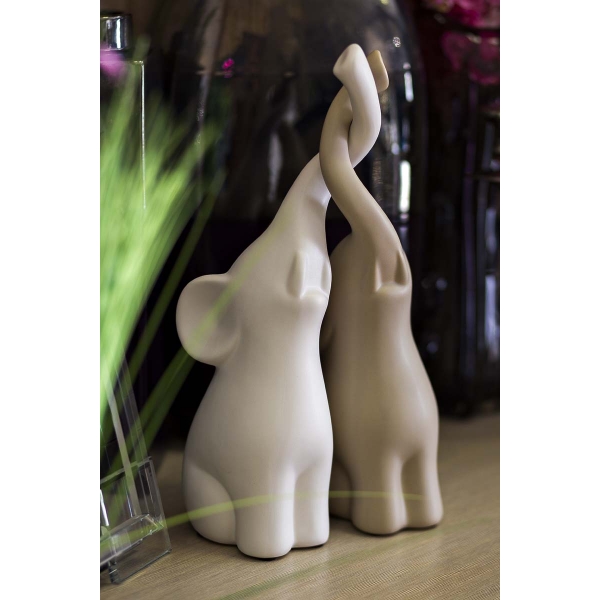 10K8105/8106B Статуэтка"Слоники" бежево-белая 11*10,5*34 (набор)