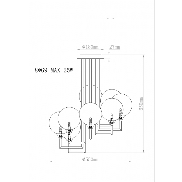 K2KG01P-8G Светильник потолочный с рельефными шарами 55*65см