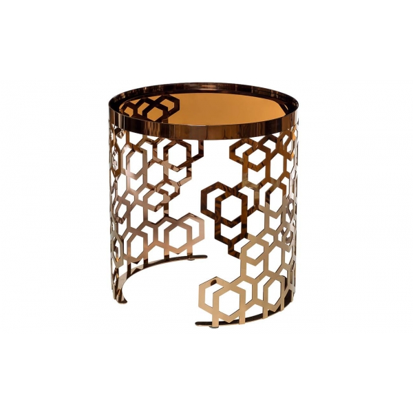 13RXET8011-GOLD Стол журнальный стекло коричн./роз.зол d50*50см