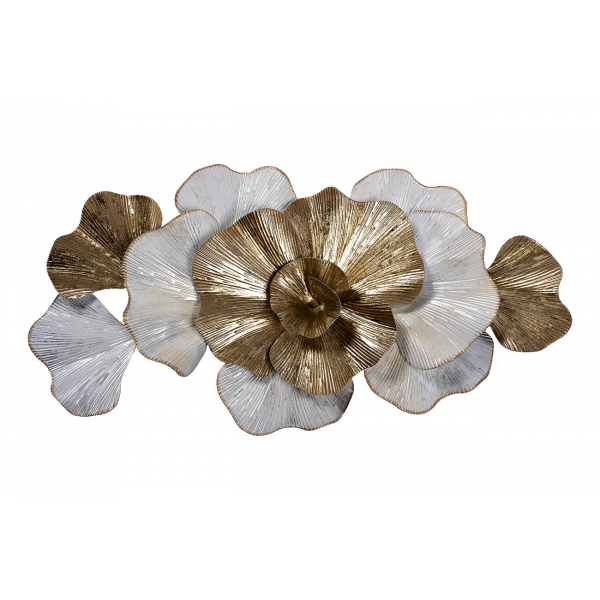 37SM-0659 Декор настенный "Цветы" бело-золотые 67,3*42,5*6,4см