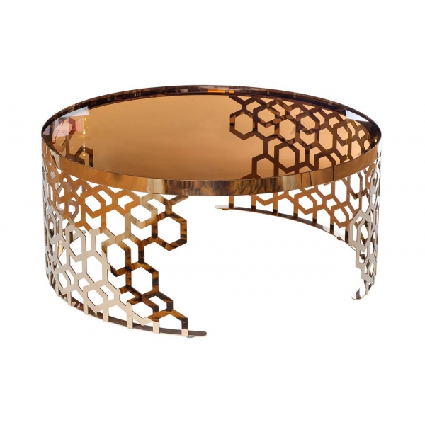 13RXCT8012-GOLD Стол журнальный стекло коричн./роз.зол. 90*90*40