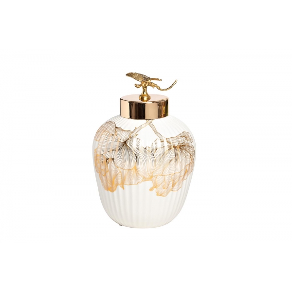 55RD4232S Ваза керамич. белая декор "Золотая стрекоза" d19*30см