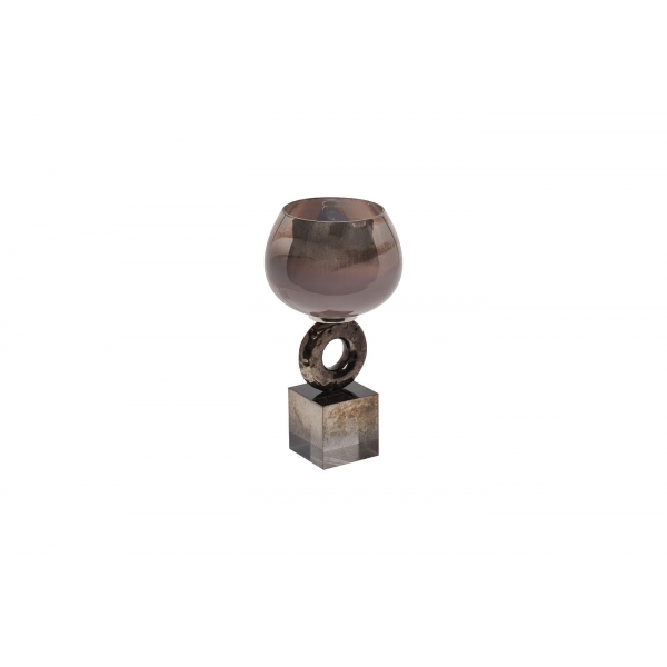 71PN-3114 Подсвечник стеклянный дымчатый  d13*28см
