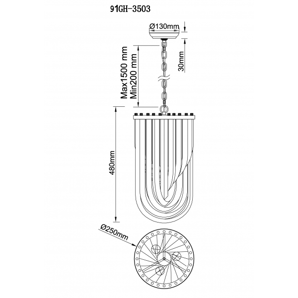 91GH-3503 Люстра потолочная, хром, акрил  d.25*h.48см