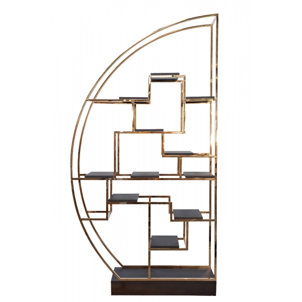 77IP-SH1003 Стеллаж-полусфера роз.золото/темн.шпон 120*45*230см
