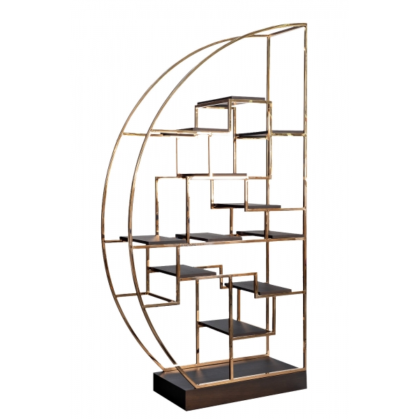 77IP-SH1003 Стеллаж-полусфера роз.золото/темн.шпон 120*45*230см