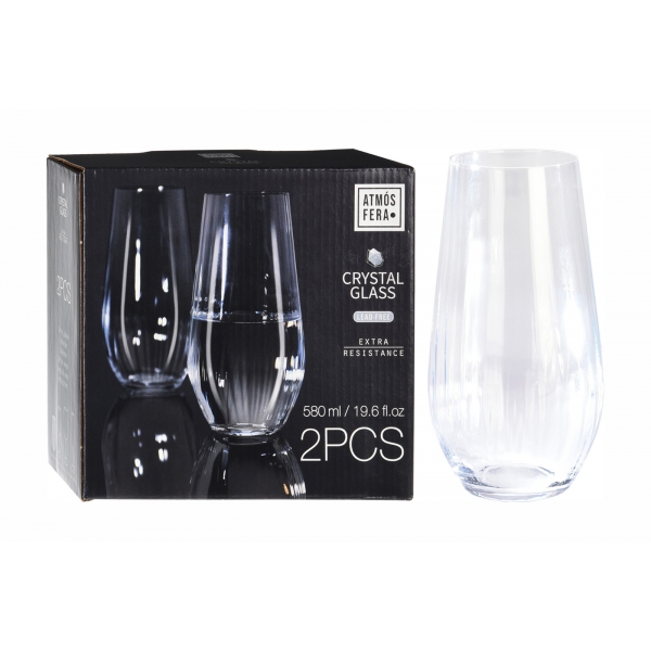 SR4000070 Стакан для воды 580мл прозр. с полосками набор 2 шт.