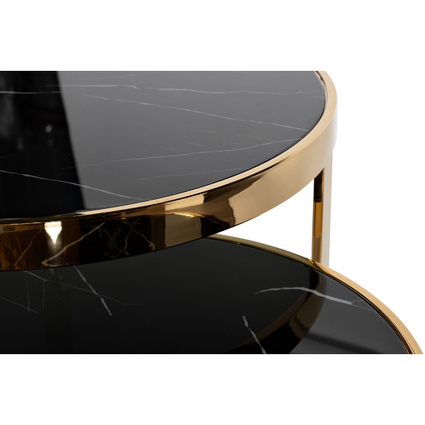47ED-ET081S-GOLD Столы (наб 2шт) стекло чер.мрам/зол d60*60/d46*50