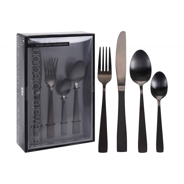CC4100320 Столовые приборы цвет матовый черный в уп. набор 16 шт