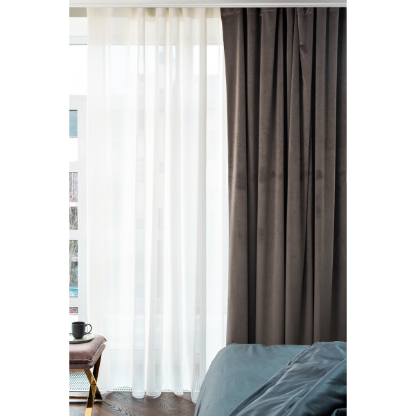 Портьера широкая с подкладом сшивная серая Riviera-91 260см