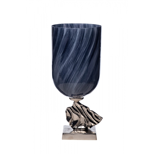 71PN-31270 Ваза стекл. дымчатая на металл. основании d20*47см