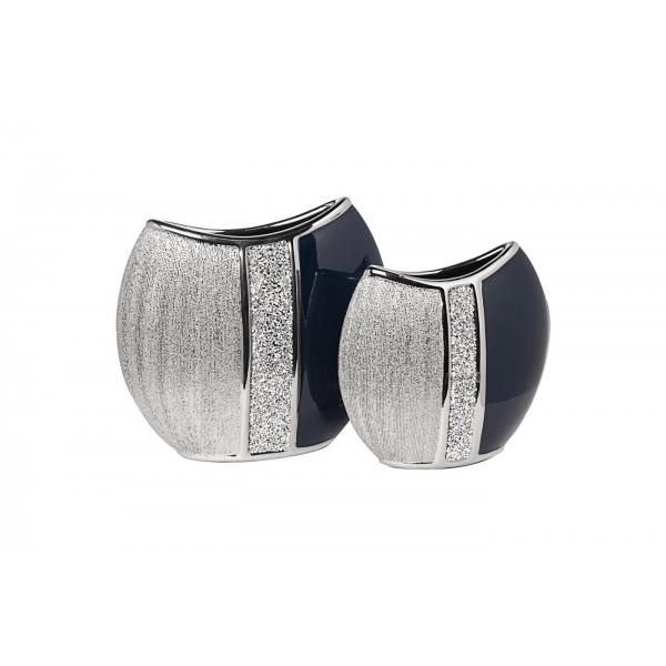 18H2661L-19 Ваза синяя с серебром 28,8*10*26,5см