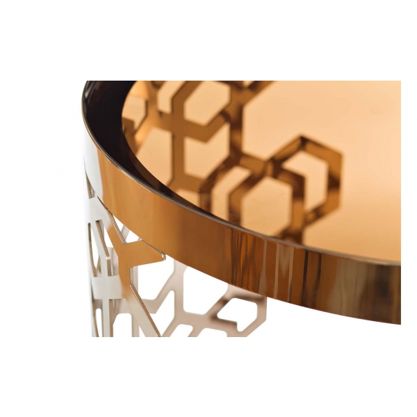 13RXET8011-GOLD Стол журнальный стекло коричн./роз.зол d50*50см