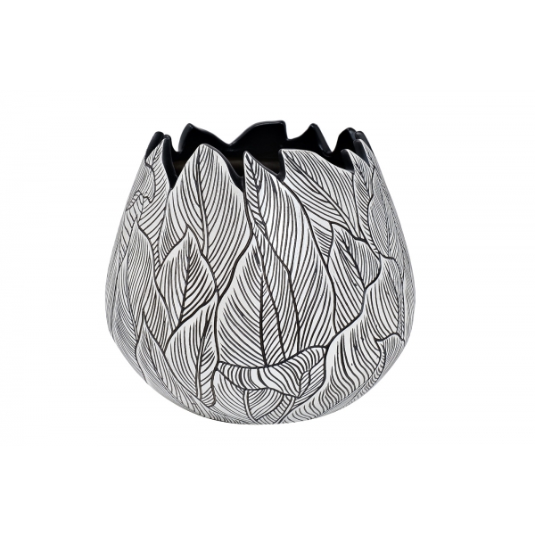 ZS2001-10 Кашпо черно-белое "Листья" d25*22см