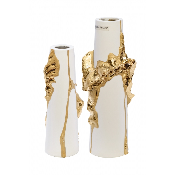 55RV5203M Ваза керамическая белая с золотым декором 10*9*24см
