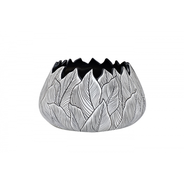 ZS2001-11  Кашпо низкое черно-белое "Листья" d29*16см