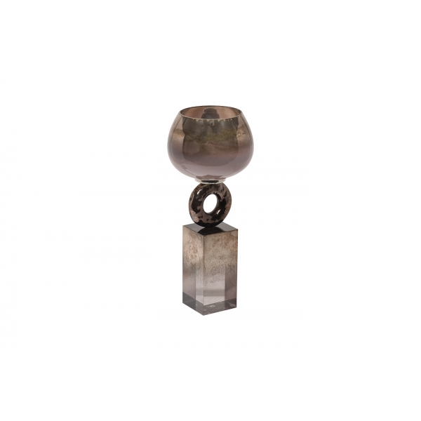 71PN-3115 Подсвечник стеклянный дымчатый d14*36см