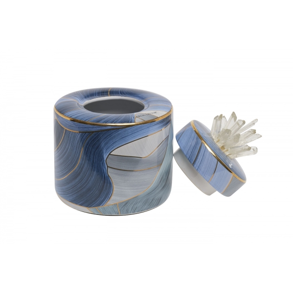 55RD4536S Ваза керамическая с крышкой голубая с золотом d16*24см