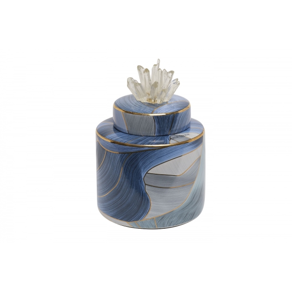 55RD4536S Ваза керамическая с крышкой голубая с золотом d16*24см