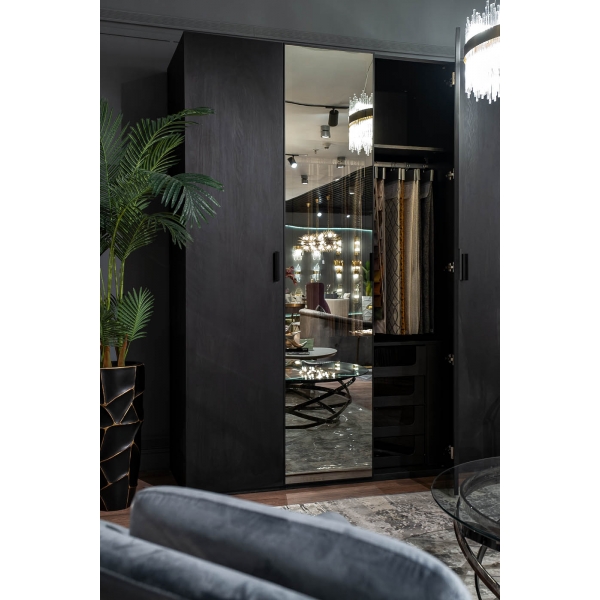 140SA-133BL-ST Шкаф двухдверный с выдвижными ящиками цвет черный, дверцы стеклянные