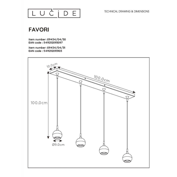 Подвесной светильник Lucide Favori 09434/04/30