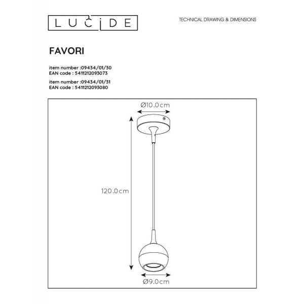 Подвесной светильник Lucide Favori 09434/01/30