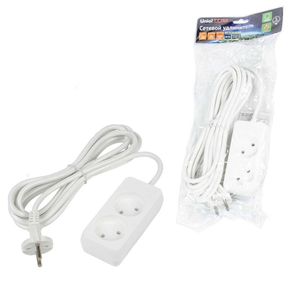 Удлинитель Uniel Ultra 2гн х 5м б/з S-CU2-5 White UL-00009978