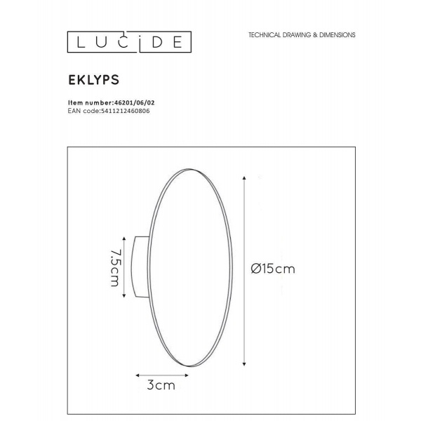 Настенный светодиодный светильник Lucide Eklyps Led 46201/06/02