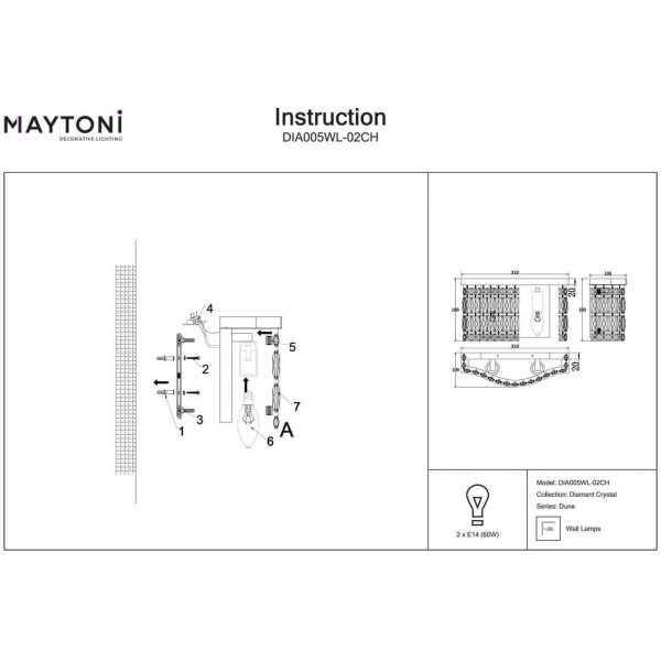 Настенный светильник Maytoni Dune DIA005WL-02CH