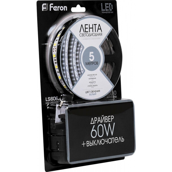 Светодиодная лента Feron 14,4W/m 60LED/m 5050SMD 6500K 3M LS606 27720