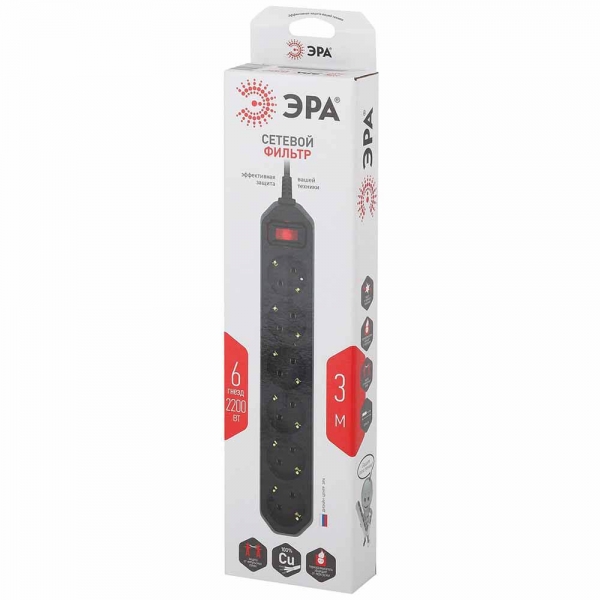 Сетевой фильтр ЭРА USF-6es-3m-B-Box Б0037263