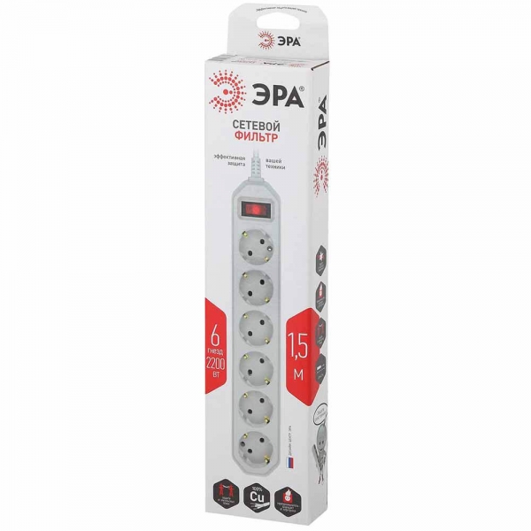 Сетевой фильтр ЭРА USF-6es-1,5m-W-Box Б0037260