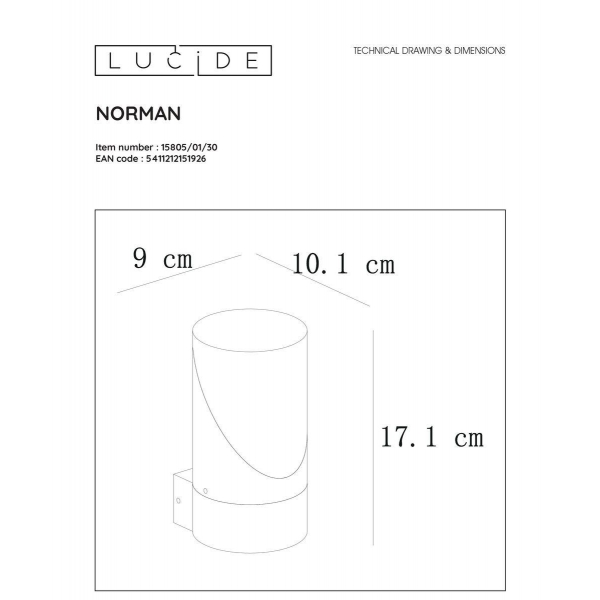 Уличный настенный светильник Lucide Norman 15805/01/30