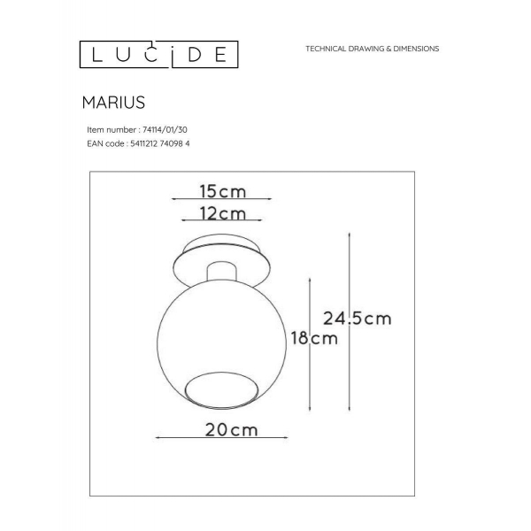 Потолочный светильник Lucide Marius 74114/01/30