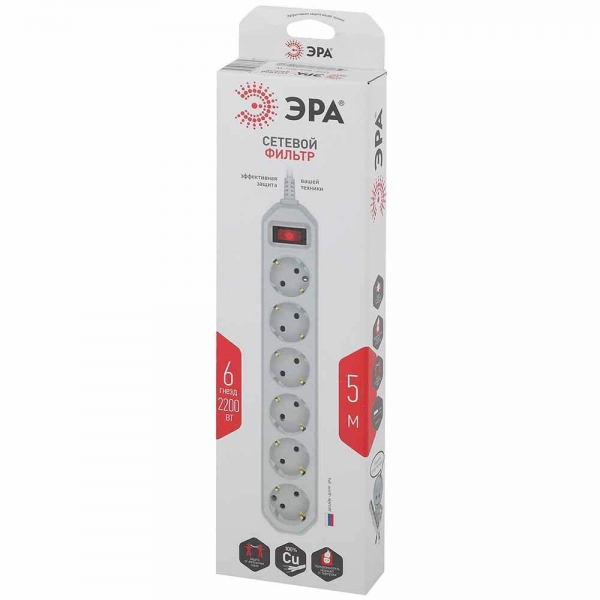 Сетевой фильтр ЭРА USF-6es-5m-W-Box Б0037264