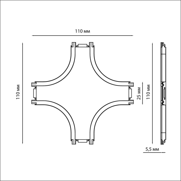 Соединитель X-образный с токопроводом для низковольтного шинопровода Novotech Shino Smal 135212