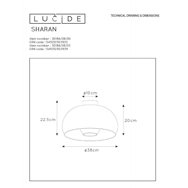 Потолочный светильник Lucide Sharan 30186/38/30
