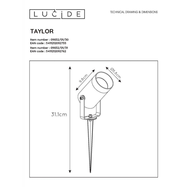 Уличный светильник Lucide Taylor 09832/01/30