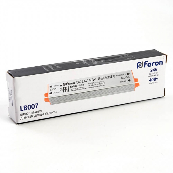 Блок питания для светодиодной ленты Feron LB007 12V 40W IP67 1,6A 48055