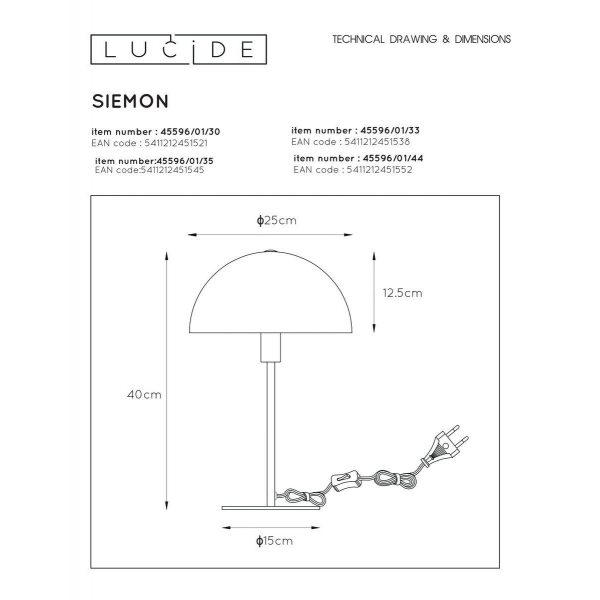 Настольная лампа Lucide Siemon 45596/01/30