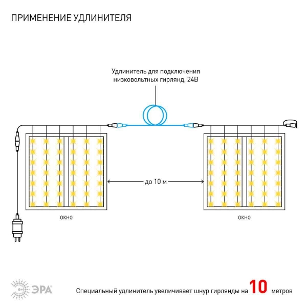 Светодиодная гирлянда ЭРА занавес 24V теплый белый ENOZ-2B Б0041908