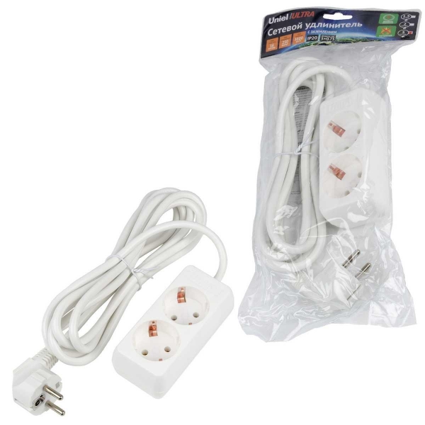 Удлинитель Uniel Ultra 2гн х 3м с/з S-GCU2-3 White UL-00009998