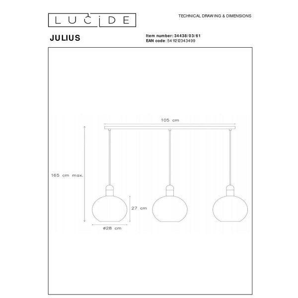 Подвесной светильник Lucide Julius 34438/03/61