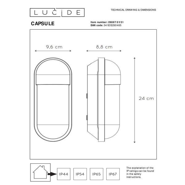 Уличный настенный светильник Lucide Capsule 29897/01/31