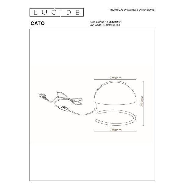 Настольная лампа Lucide Cato 46516/01/31