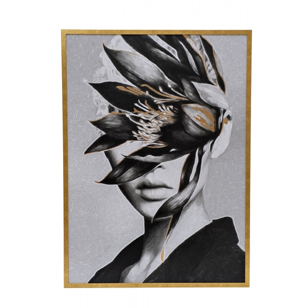 89VOR-GIRL FLOWER-1  Холст "Девушка с цветами-1" 110*80 см, багет золото, зол.поталь