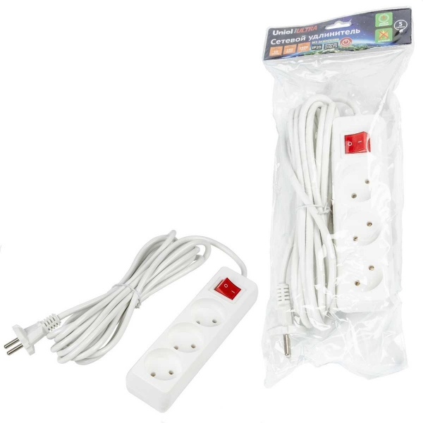 Удлинитель Uniel Ultra 3гн х 5м б/з S-CU3-5B White UL-00009996