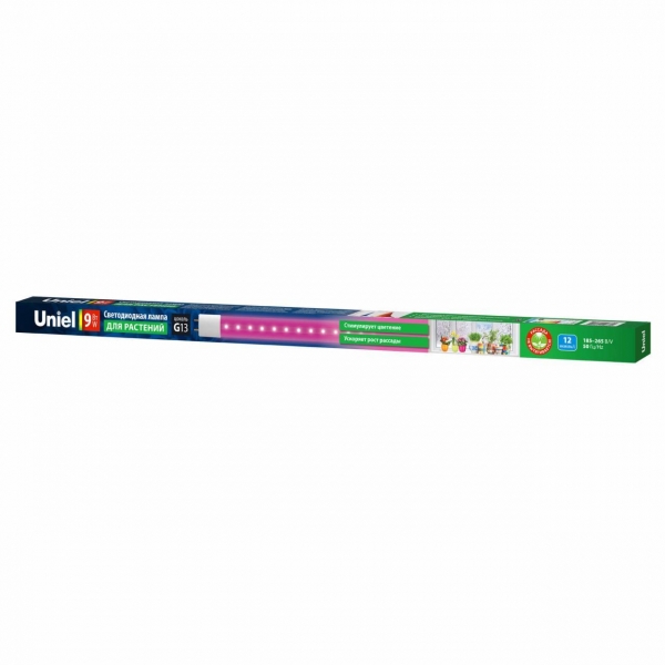 Лампа светодиодная для растений Uniel G13 9W прозрачная LED-T8-9W/SPSB/G13/CL PLP30WH UL-00006697