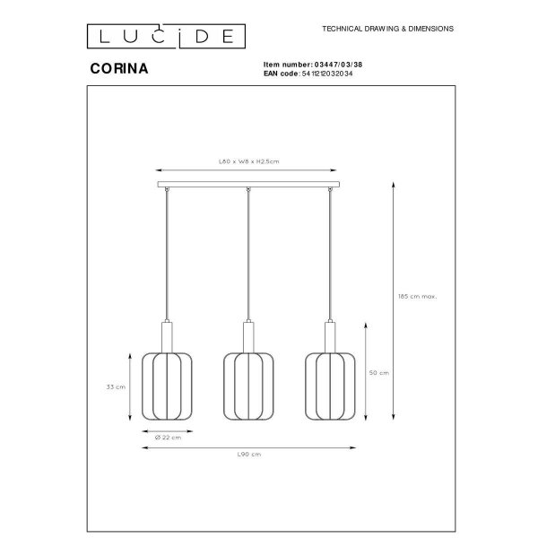 Подвесной светильник Lucide Corina 03447/03/38
