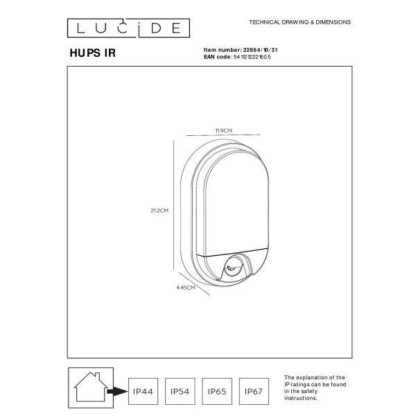 Уличный настенный светодиодный светильник Lucide Hups Ir 22864/10/31